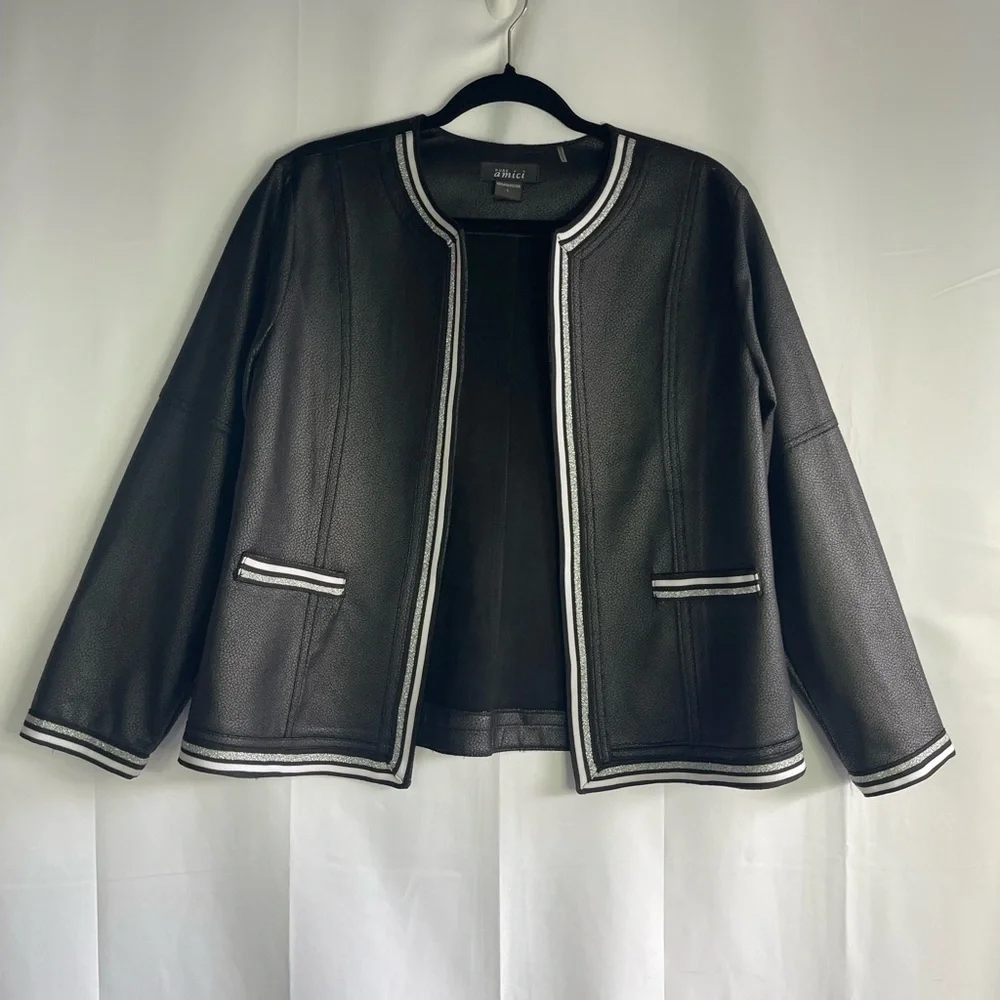 Pure amici Elegant Black Blazer with White Accents - Picture 1 of 5
